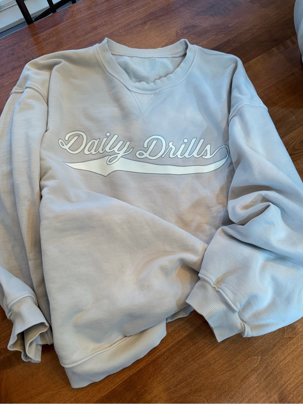 M/L Daily Drills Light Beige Crewneck Sweatshirt with Script Logo